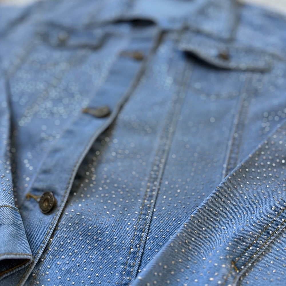 Phoebe J. Collection Rhinestone Bedazzled Blue Denim Jacket Sparkle Bridal Bride - Picture 7 of 16